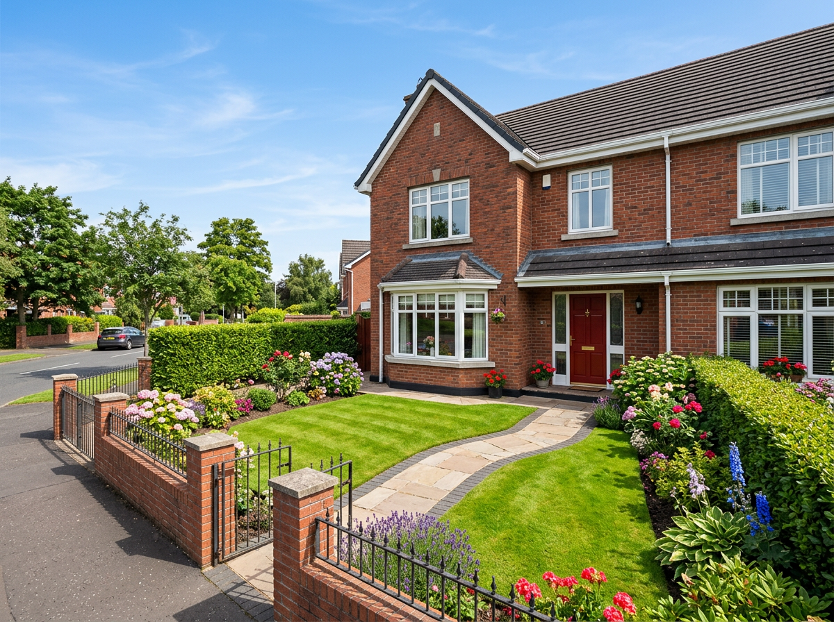 Landscaped front garden of a Northern Ireland home
